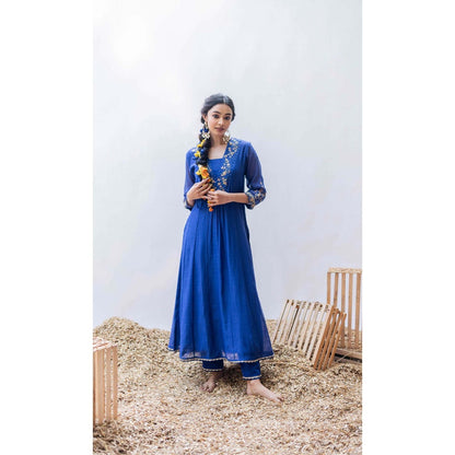 AM by Anita Mittal Blue Mul Leila A-Line Kurta with Pant and Dupatta