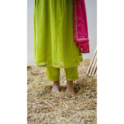 AM by Anita Mittal Green Mul Leila A-Line Kurta with Pant and Dupatta