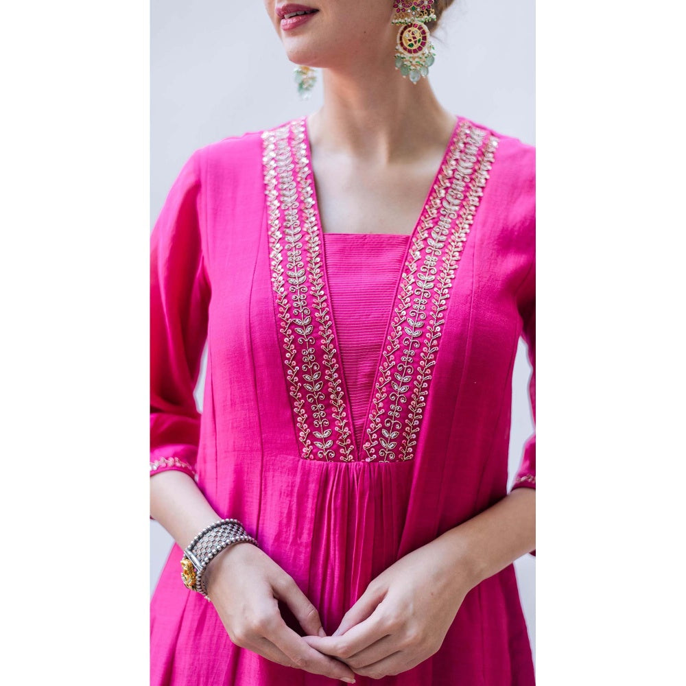 AM by Anita Mittal Pink Pure Cotton Yara A-Line Kurta with Pant and Dupatta