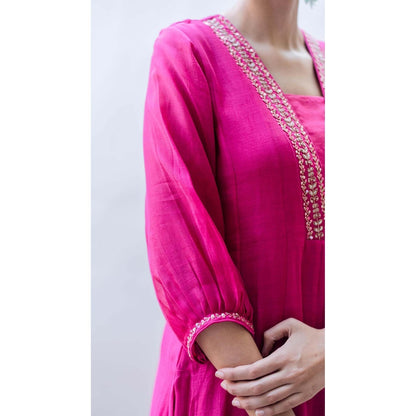 AM by Anita Mittal Pink Pure Cotton Yara A-Line Kurta with Pant and Dupatta