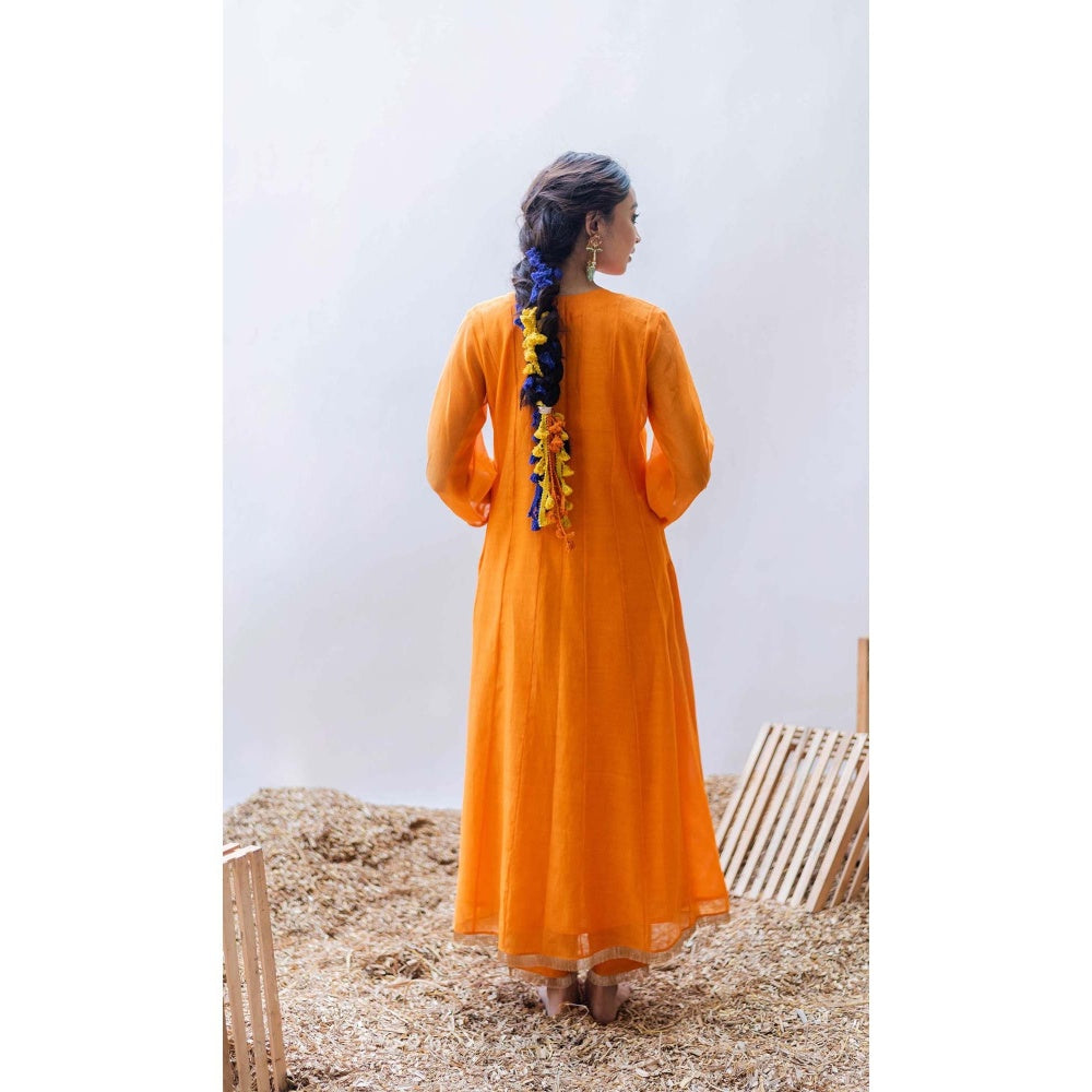 AM by Anita Mittal Orange Pure Cotton Yara A-Line Kurta with Pant and Dupatta