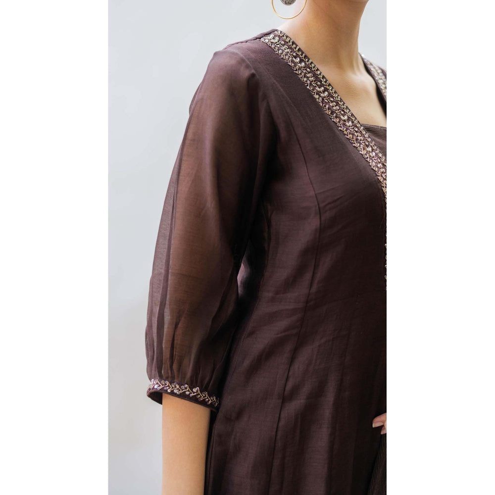 AM by Anita Mittal Brown Pure Cotton Yara A-Line Kurta with Pant and Dupatta