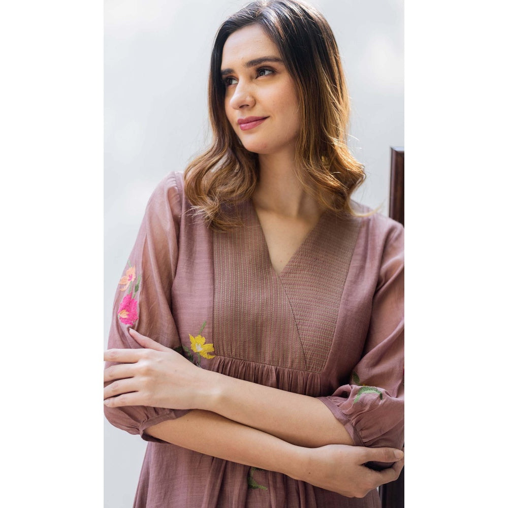 AM by Anita Mittal Brown Chanderi Zooni Kurta with Pant and Dupatta