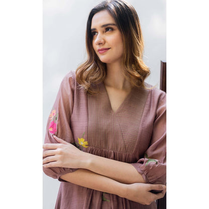 AM by Anita Mittal Brown Chanderi Zooni Kurta with Pant and Dupatta