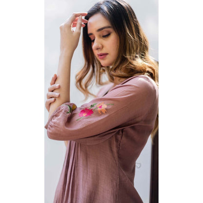 AM by Anita Mittal Brown Chanderi Zooni Kurta with Pant and Dupatta