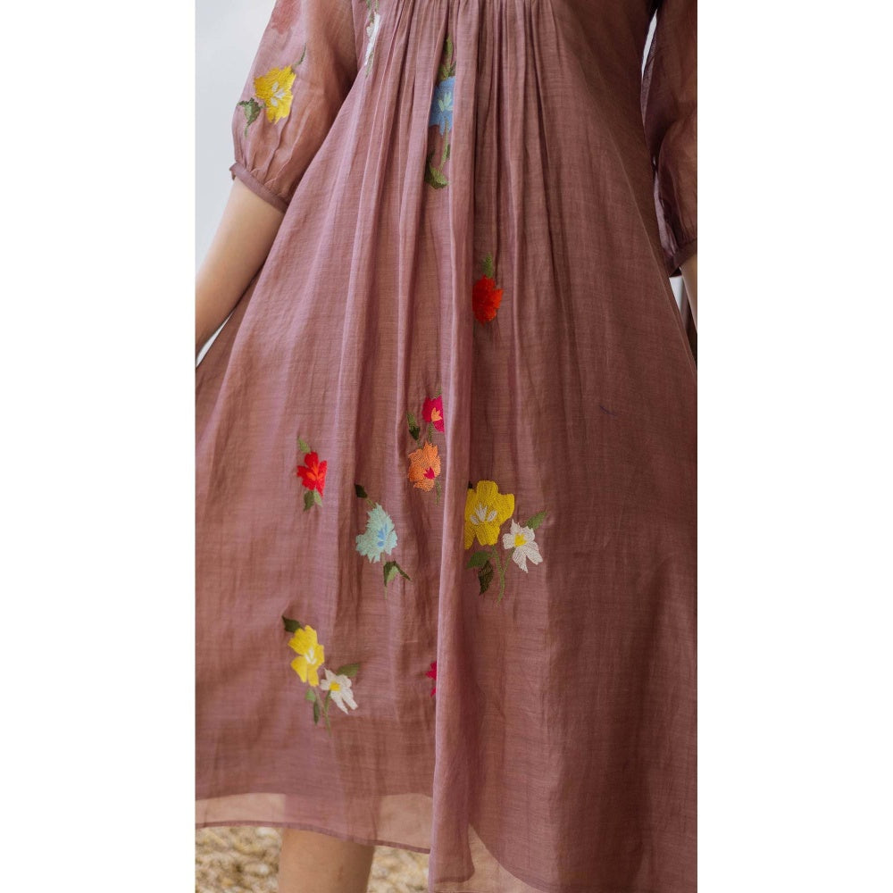 AM by Anita Mittal Brown Chanderi Zooni Kurta with Pant and Dupatta