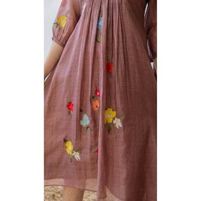AM by Anita Mittal Brown Chanderi Zooni Kurta with Pant and Dupatta