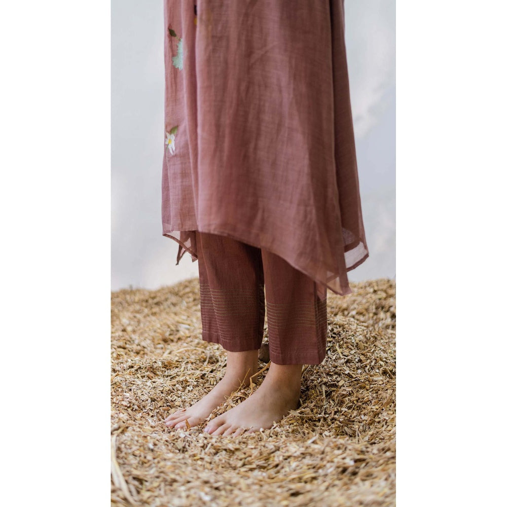 AM by Anita Mittal Brown Chanderi Zooni Kurta with Pant and Dupatta