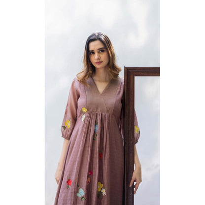 AM by Anita Mittal Brown Chanderi Zooni Kurta with Pant and Dupatta