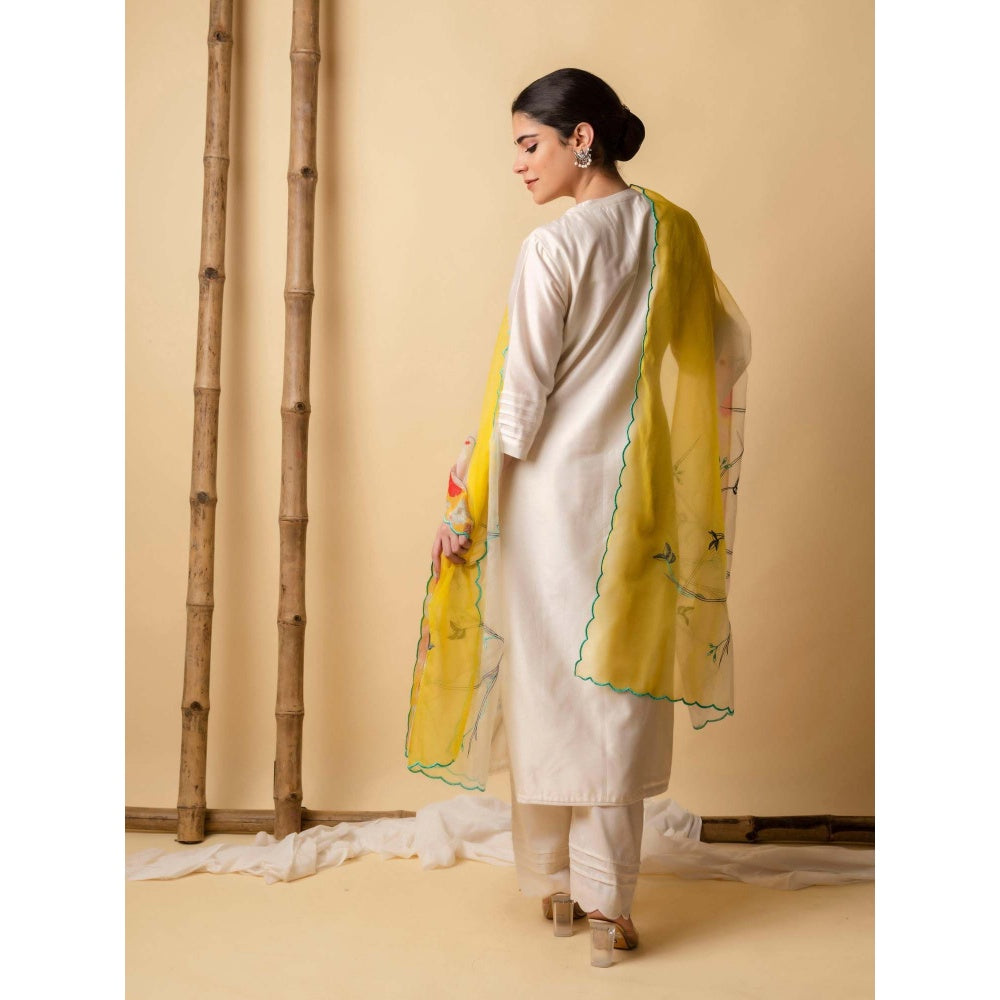 AM by Anita Mittal Blue Floral Applique Kurta with Pant and Dupatta