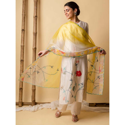 AM by Anita Mittal Blue Floral Applique Kurta with Pant and Dupatta