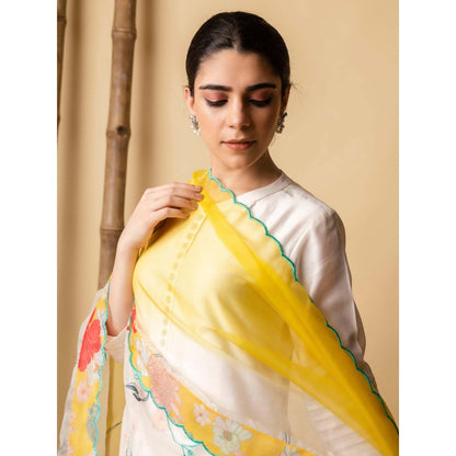 AM by Anita Mittal Blue Floral Applique Kurta with Pant and Dupatta