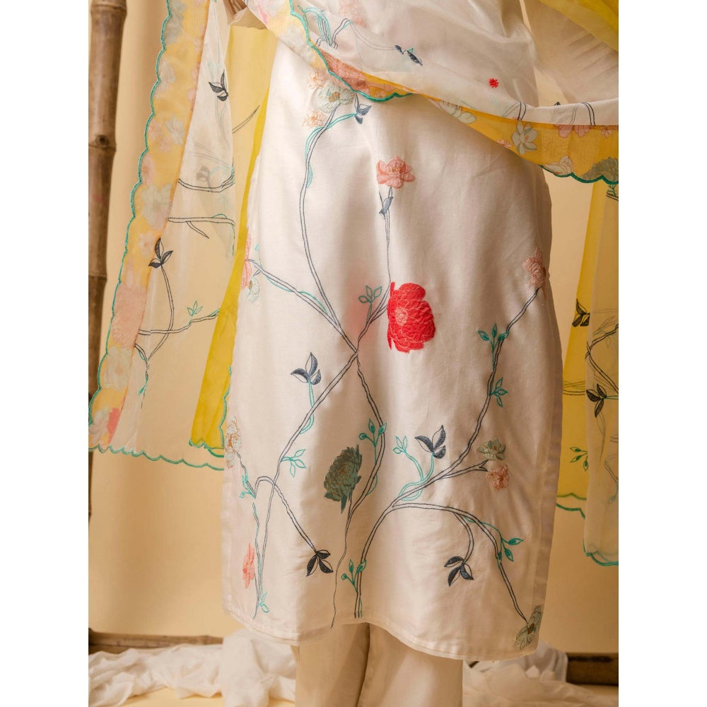 AM by Anita Mittal Blue Floral Applique Kurta with Pant and Dupatta