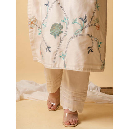 AM by Anita Mittal Blue Floral Applique Kurta with Pant and Dupatta