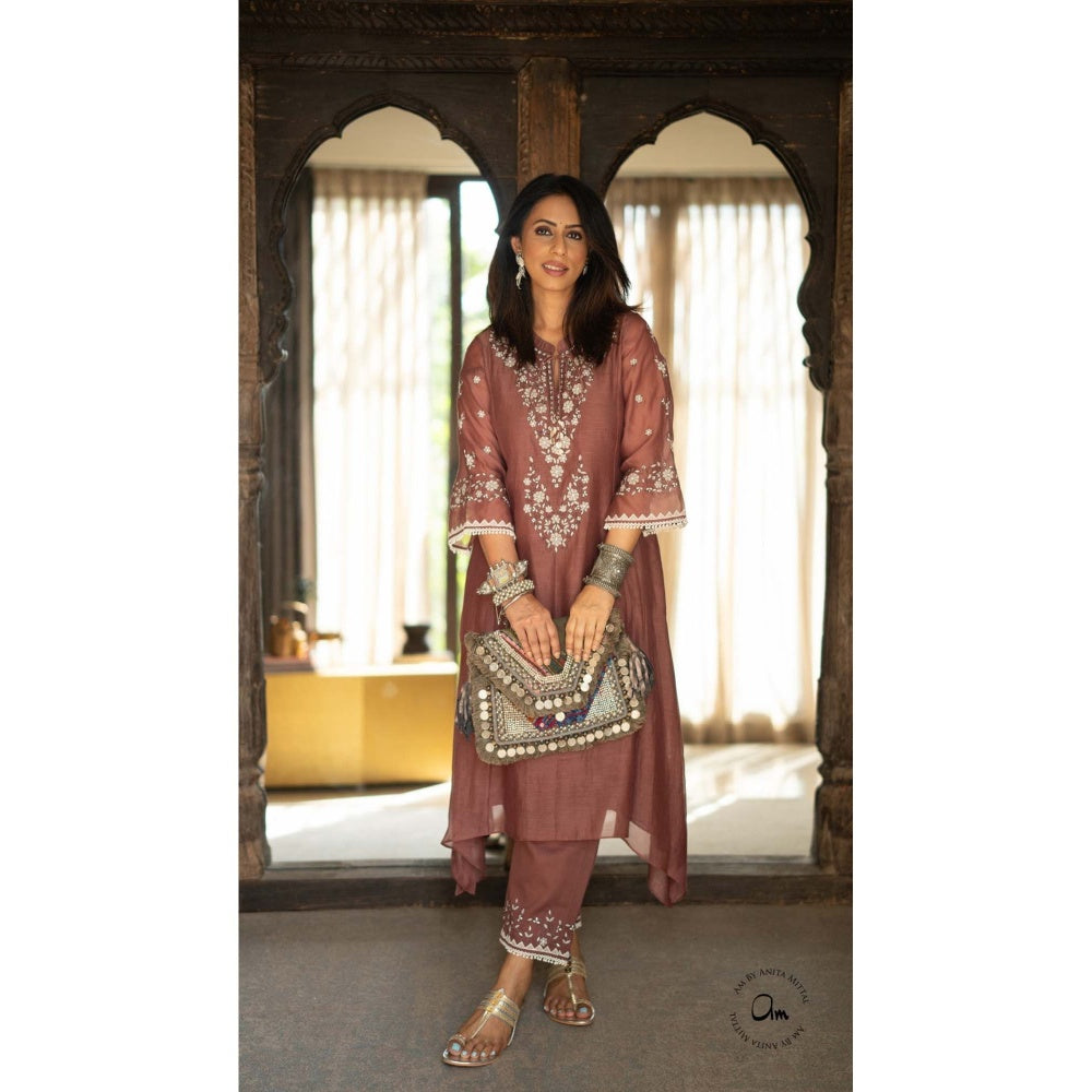 AM by Anita Mittal Brown Alaya A-Line Kurta with Pant