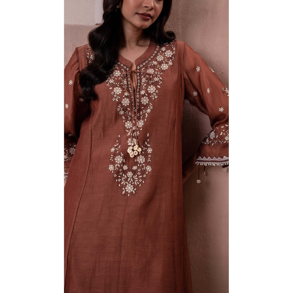 AM by Anita Mittal Brown Alaya A-Line Kurta with Pant