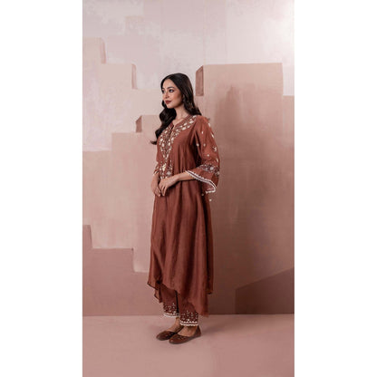 AM by Anita Mittal Brown Alaya A-Line Kurta with Pant
