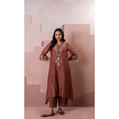 AM by Anita Mittal Brown Alaya A-Line Kurta with Pant