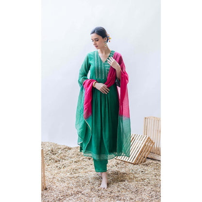 AM by Anita Mittal Green Firefly Kurta with Pant and Dupatta