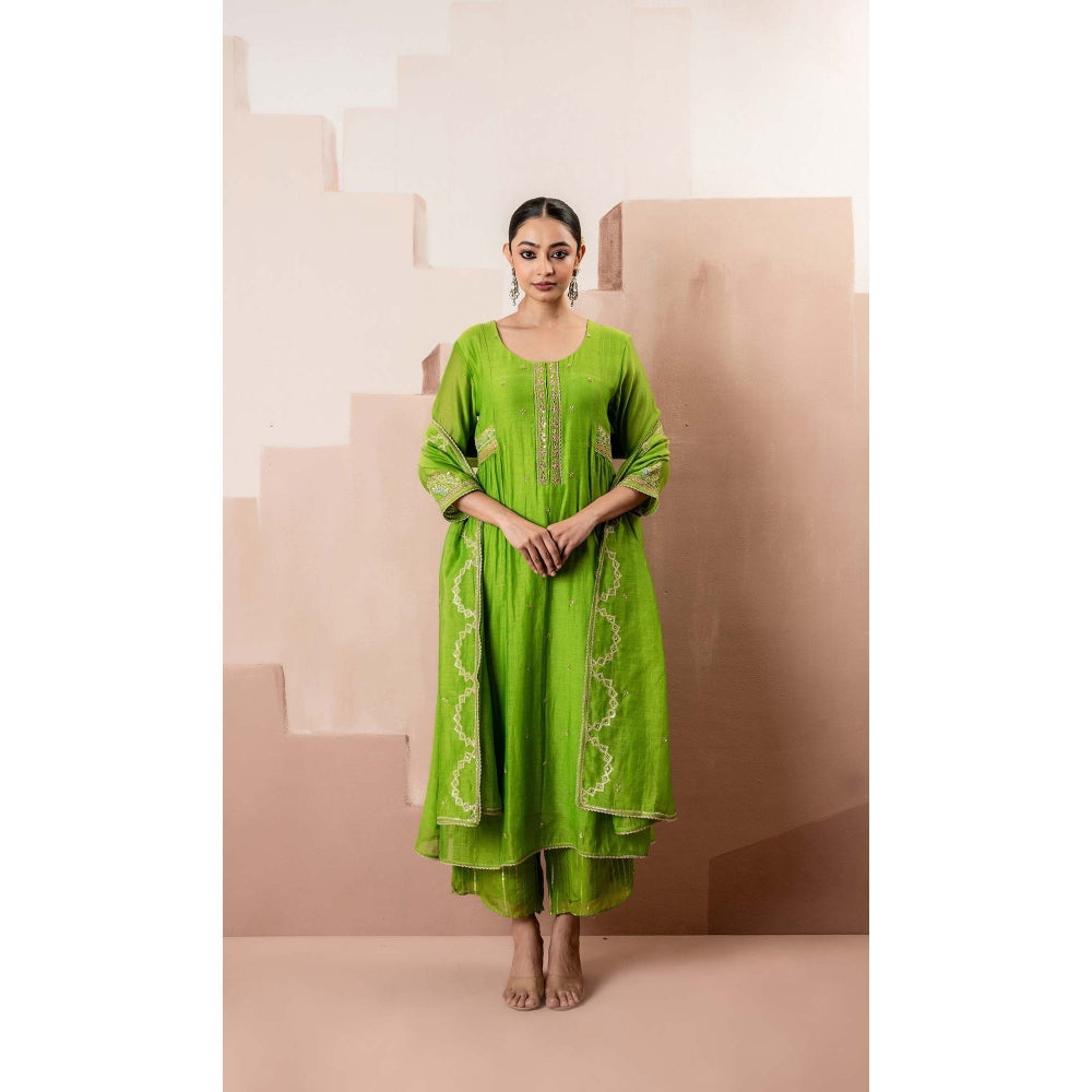 AM by Anita Mittal Green Chaand A-Line Kurta with Pant and Dupatta