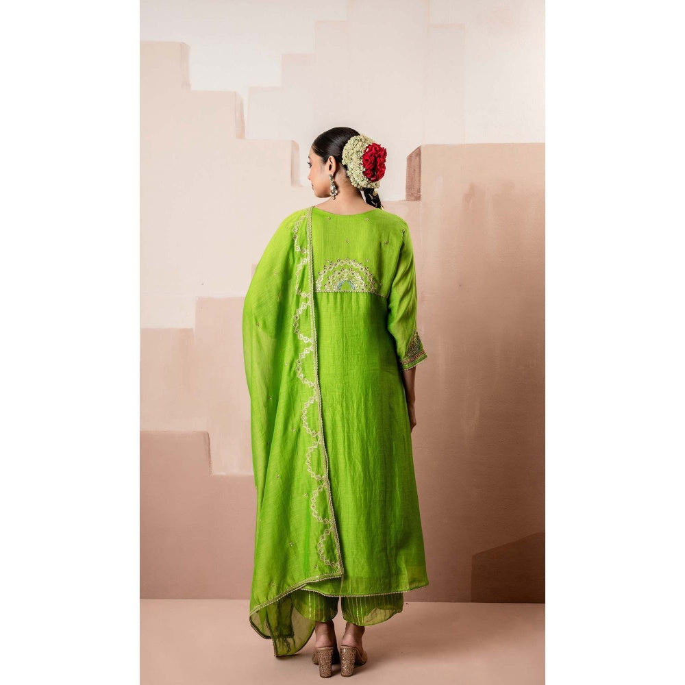 AM by Anita Mittal Green Chaand A-Line Kurta with Pant and Dupatta