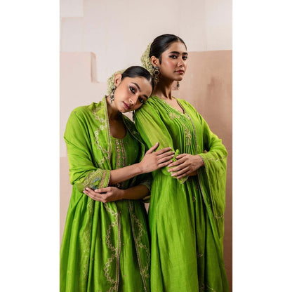 AM by Anita Mittal Green Chaand A-Line Kurta with Pant and Dupatta