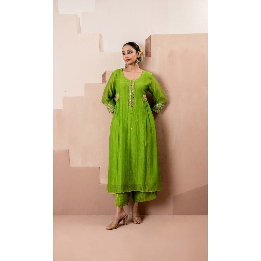 AM by Anita Mittal Green Chaand A-Line Kurta with Pant and Dupatta