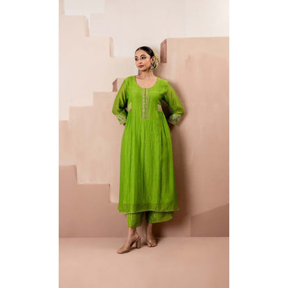 AM by Anita Mittal Green Chaand A-Line Kurta with Pant and Dupatta