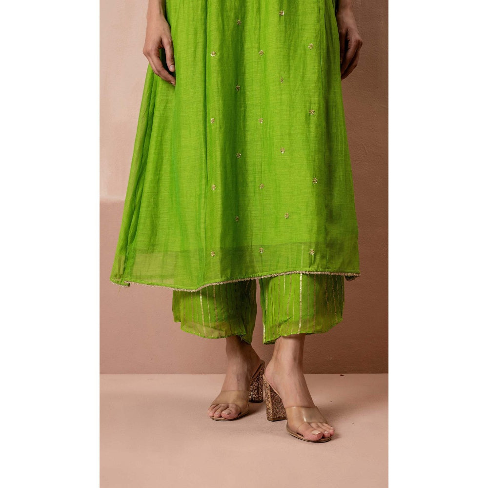 AM by Anita Mittal Green Chaand A-Line Kurta with Pant and Dupatta