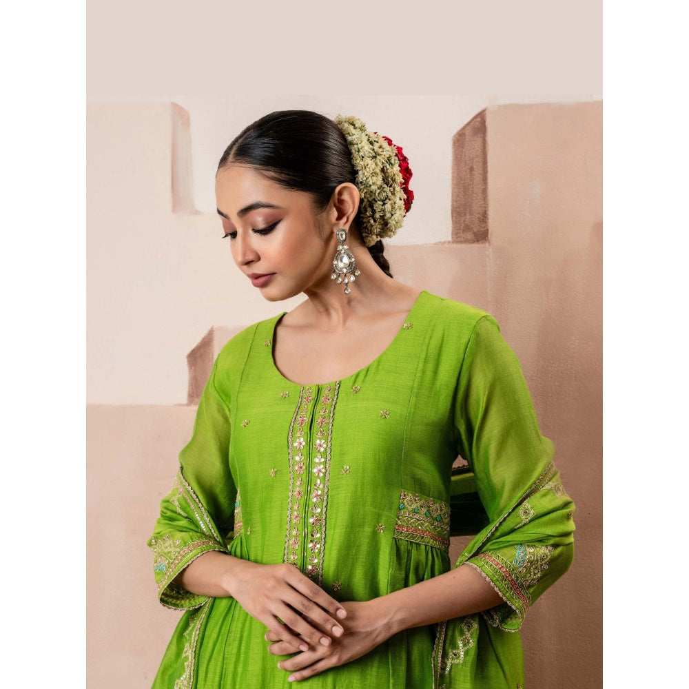 AM by Anita Mittal Green Chaand A-Line Kurta with Pant and Dupatta