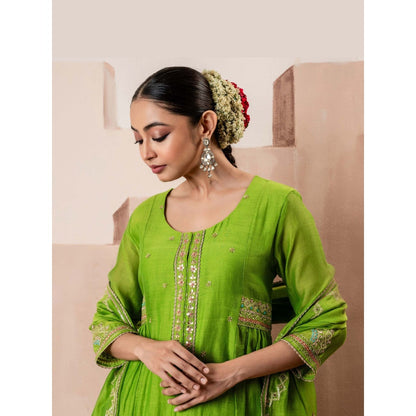 AM by Anita Mittal Green Chaand A-Line Kurta with Pant and Dupatta