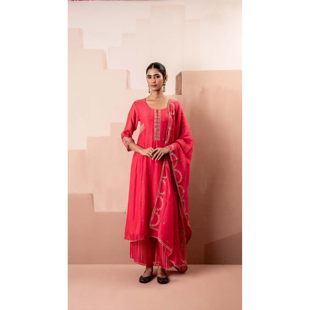 AM by Anita Mittal Pink Chaand A-Line Kurta with Pant and Dupatta