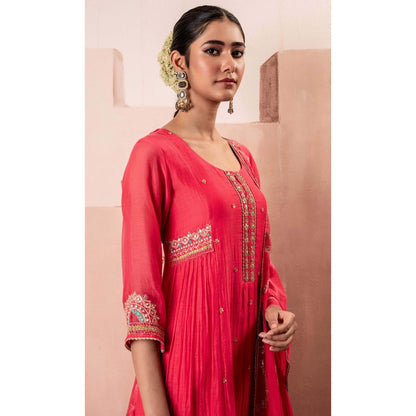 AM by Anita Mittal Pink Chaand A-Line Kurta with Pant and Dupatta