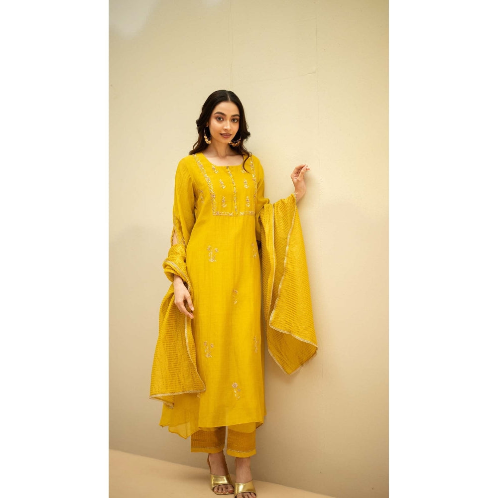 AM by Anita Mittal Yellow Chandini Kurta with Pant and Dupatta