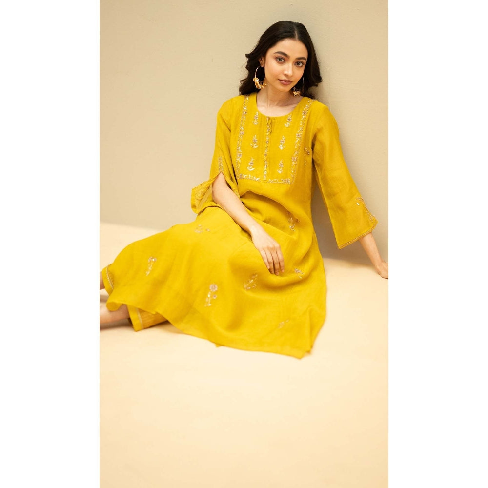 AM by Anita Mittal Yellow Chandini Kurta with Pant and Dupatta