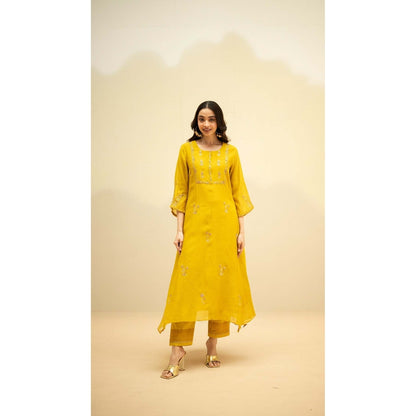 AM by Anita Mittal Yellow Chandini Kurta with Pant and Dupatta