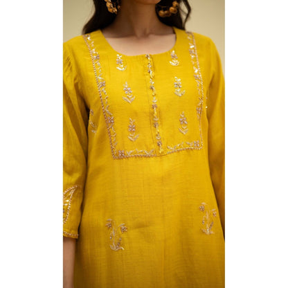 AM by Anita Mittal Yellow Chandini Kurta with Pant and Dupatta