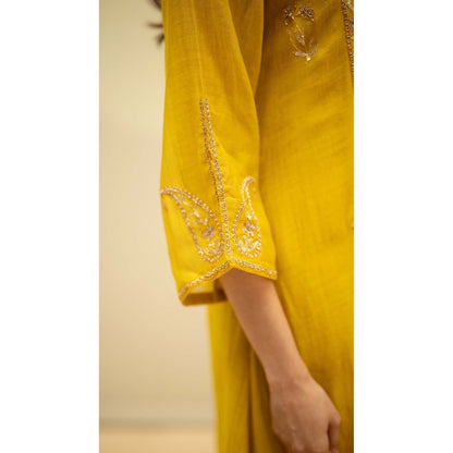 AM by Anita Mittal Yellow Chandini Kurta with Pant and Dupatta