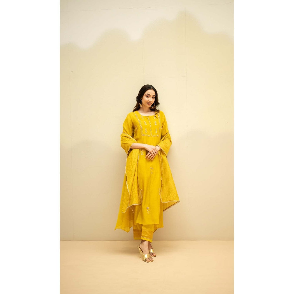 AM by Anita Mittal Yellow Chandini Kurta with Pant and Dupatta