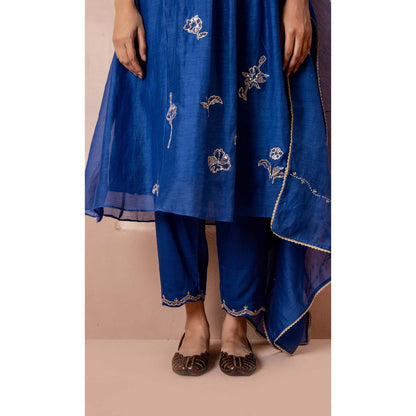 AM by Anita Mittal Blue Gul A-Line Kurta with Pant and Dupatta