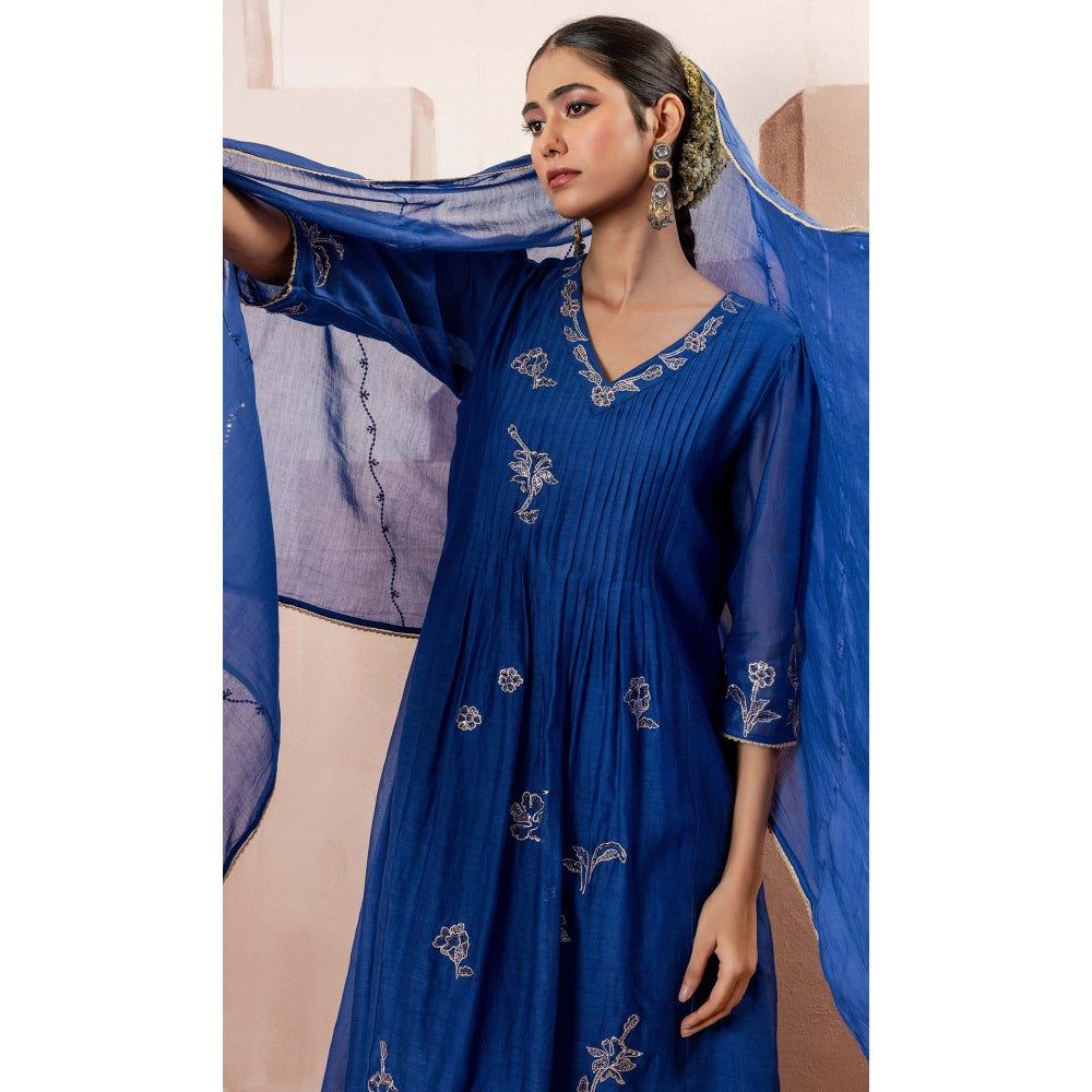 AM by Anita Mittal Blue Gul A-Line Kurta with Pant and Dupatta