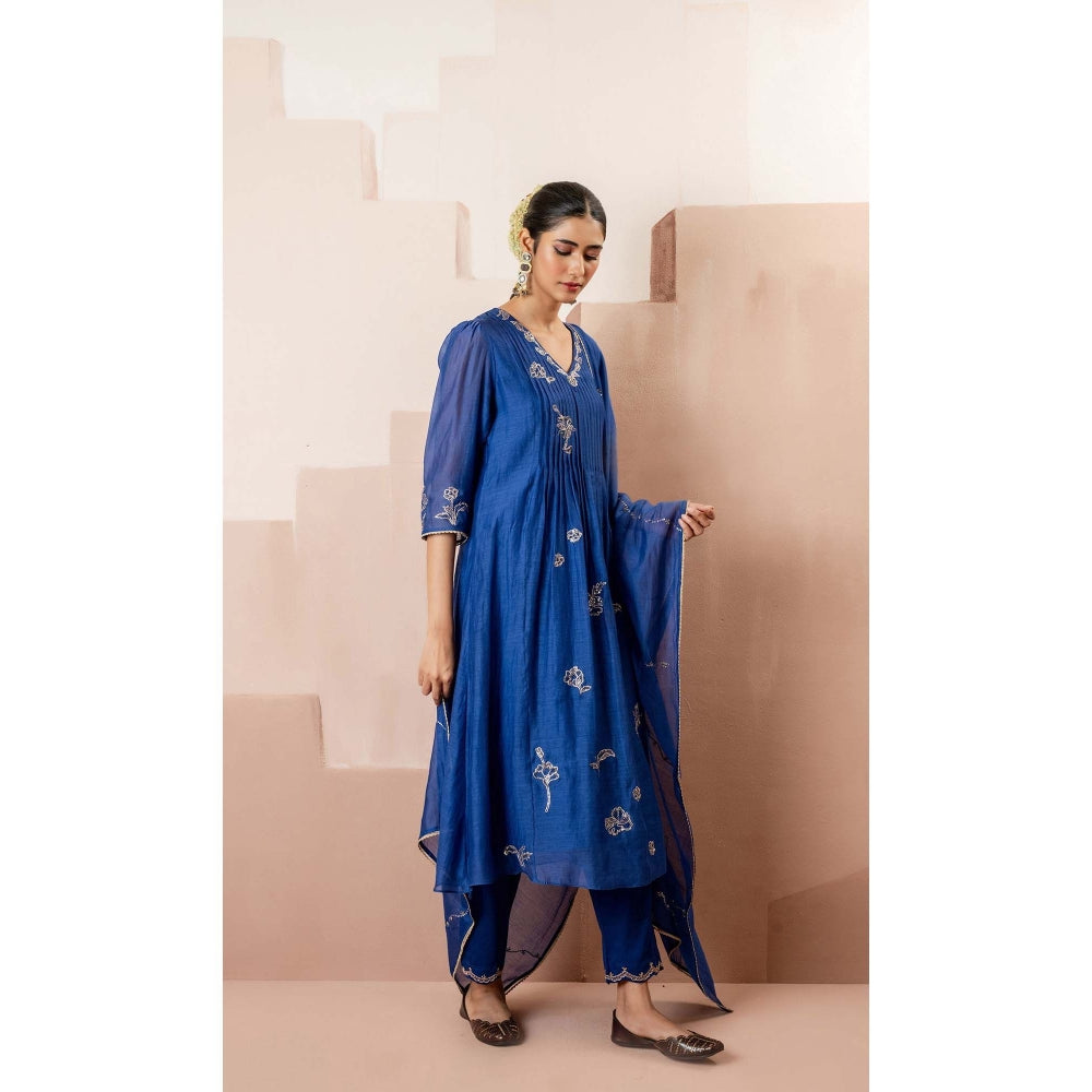 AM by Anita Mittal Blue Gul A-Line Kurta with Pant and Dupatta