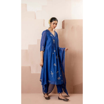 AM by Anita Mittal Blue Gul A-Line Kurta with Pant and Dupatta