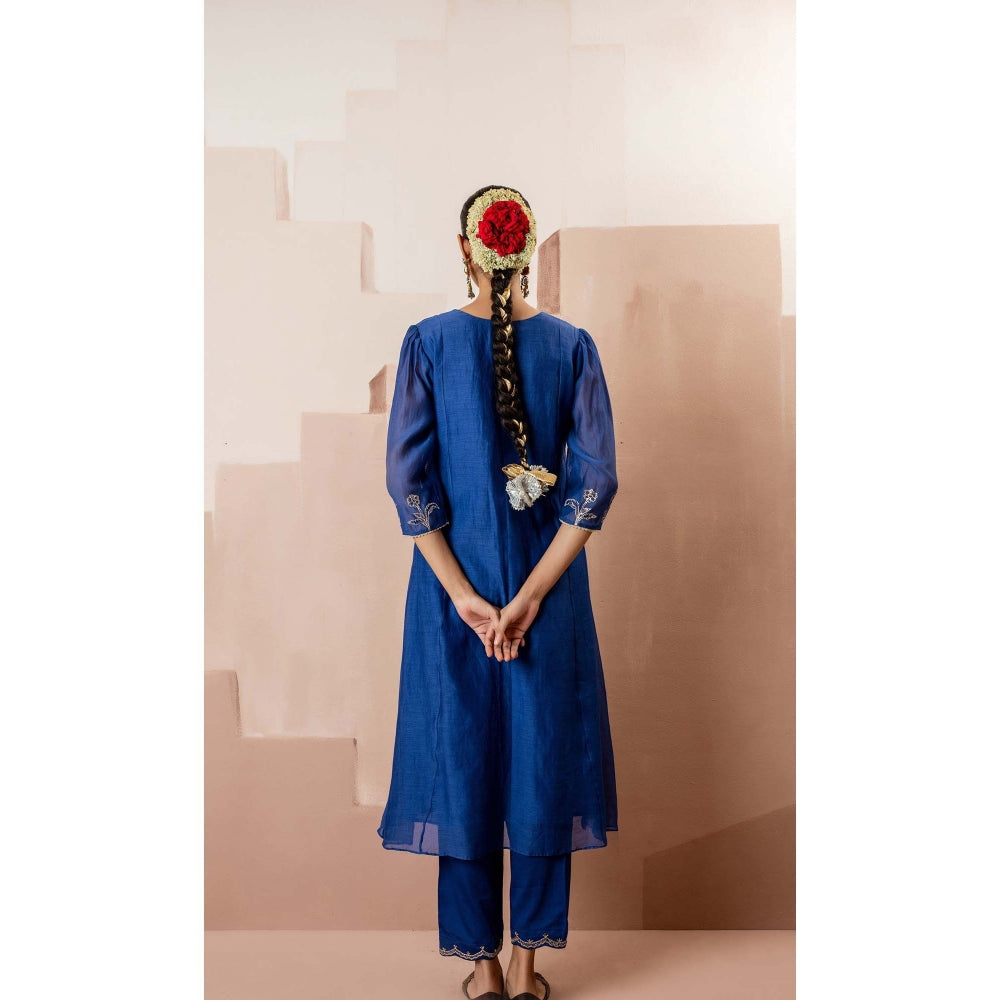 AM by Anita Mittal Blue Gul A-Line Kurta with Pant and Dupatta