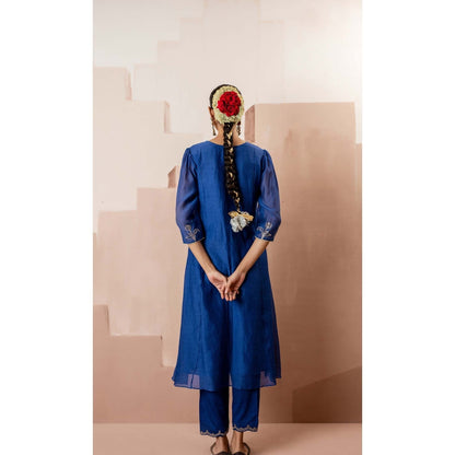 AM by Anita Mittal Blue Gul A-Line Kurta with Pant and Dupatta