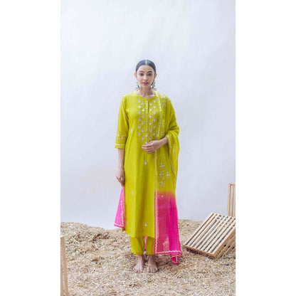 AM by Anita Mittal Yellow Gulmina Kurta with Pant and Dupatta