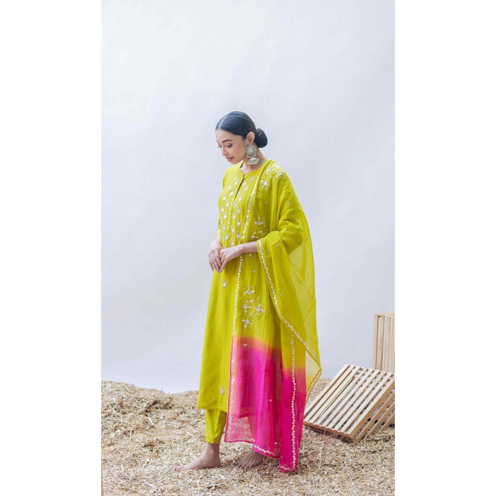 AM by Anita Mittal Yellow Gulmina Kurta with Pant and Dupatta