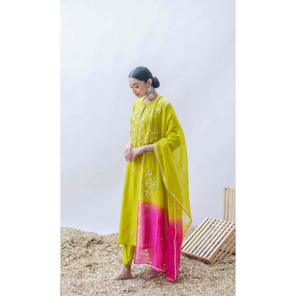 AM by Anita Mittal Yellow Gulmina Kurta with Pant and Dupatta
