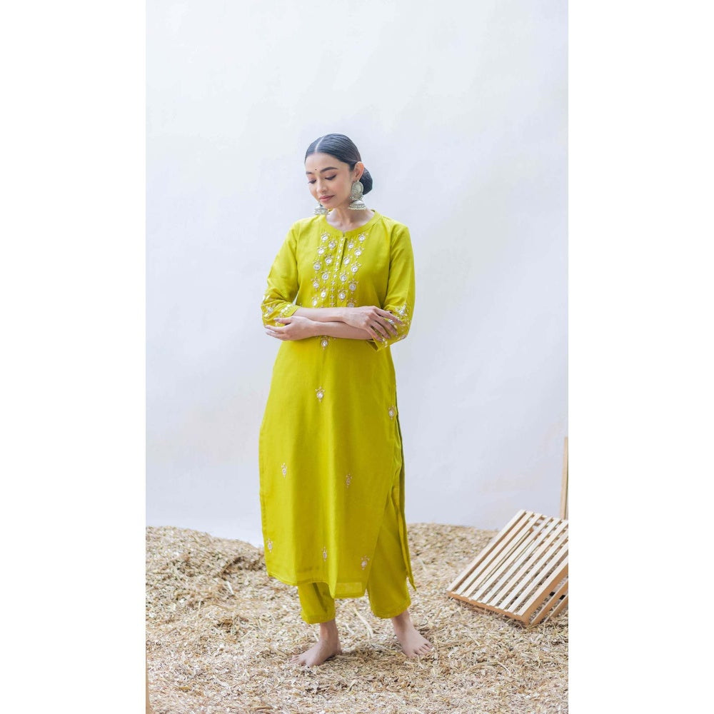 AM by Anita Mittal Yellow Gulmina Kurta with Pant and Dupatta