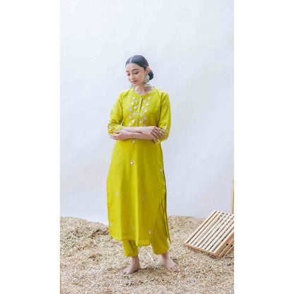 AM by Anita Mittal Yellow Gulmina Kurta with Pant and Dupatta